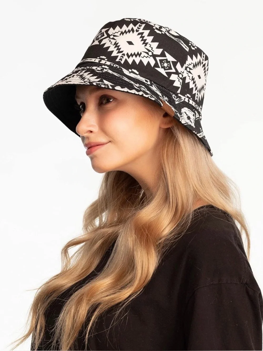 C.C. Reversible Packable Bucket Sun Beach Pool Fisherman Hat -Aztec/Black